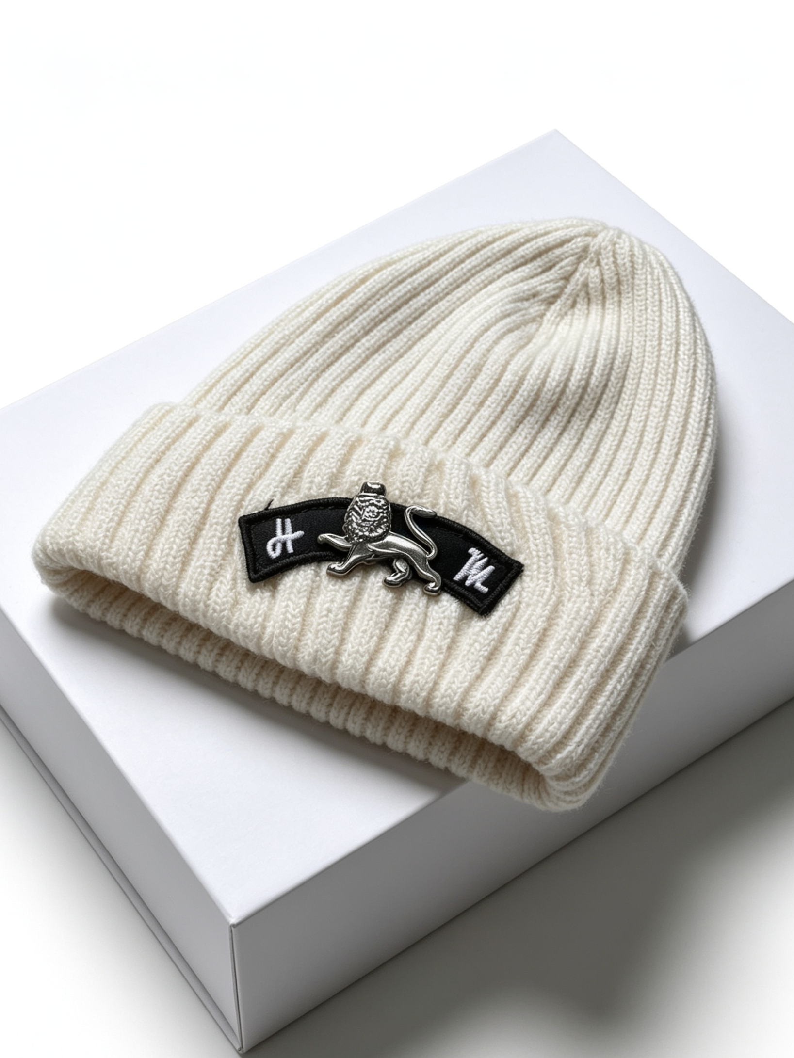 Lion Heart White Beanie